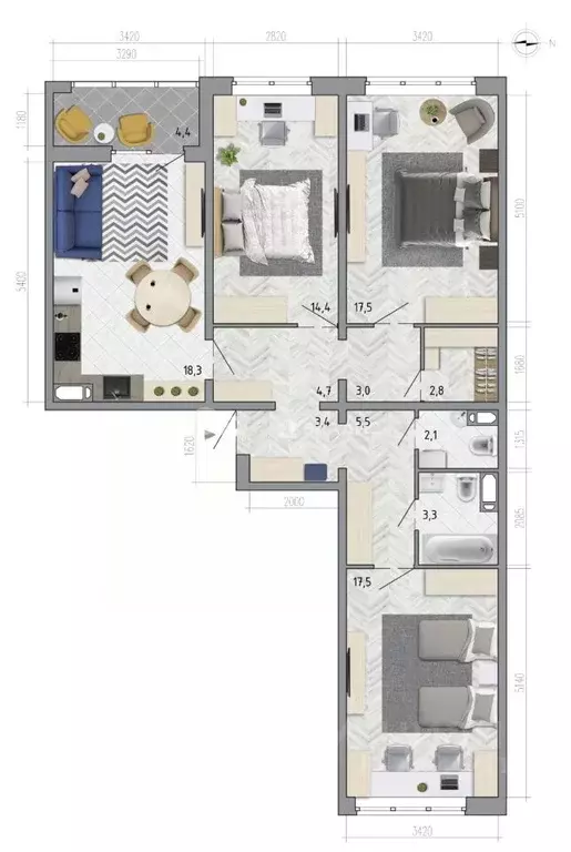 3-к кв. Воронежская область, Воронеж ул. Федора Тютчева, 107 (94.7 м) - Фото 1