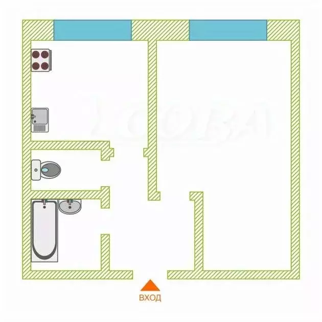 1-к кв. Тюменская область, Тюмень ул. Коммунаров, 39 (30.0 м) - Фото 1