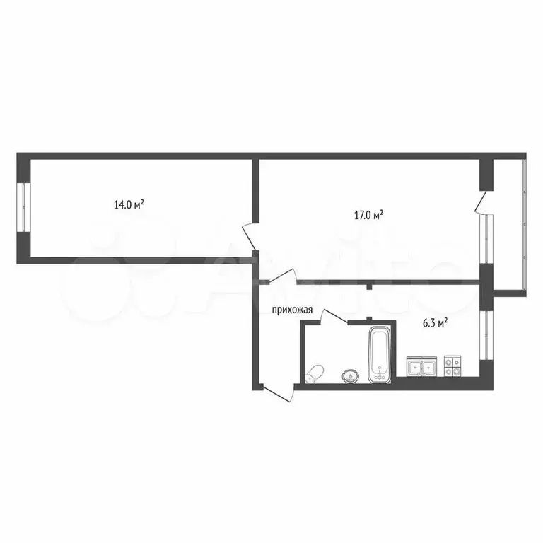 2-к. квартира, 44,9 м, 4/5 эт. - Фото 0