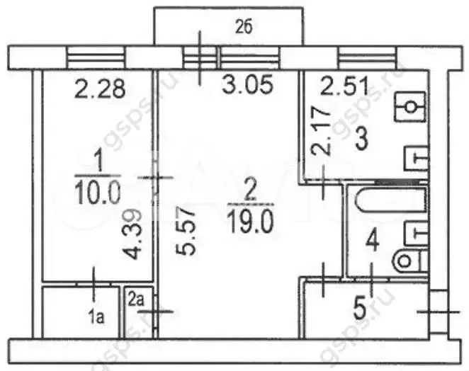 2-к. квартира, 43,1 м, 4/5 эт. - Фото 0