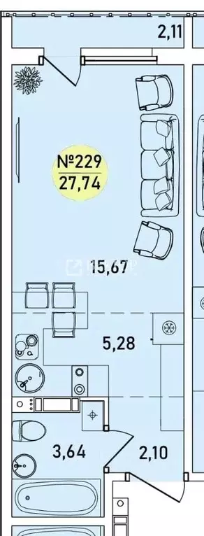 Студия Ярославская область, Ярославль 2-й мкр,  (27.74 м) - Фото 0