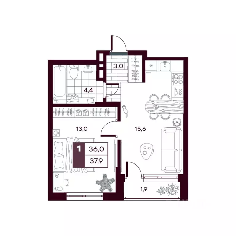 1-к кв. Тюменская область, Тюменский муниципальный округ, д. Дударева ... - Фото 1