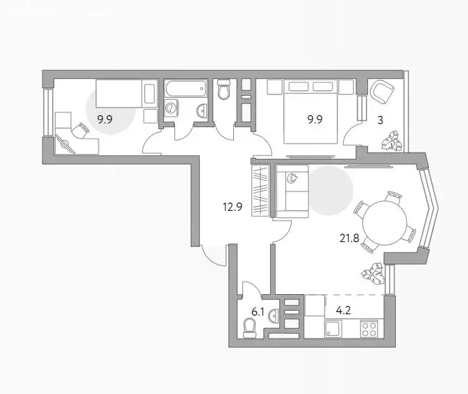 3-комнатная квартира: деревня Малые Вязёмы, 6 (69 м) - Фото 0