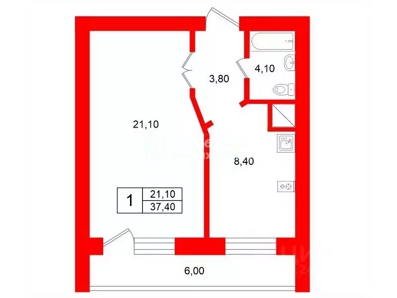 1-к кв. Санкт-Петербург ул. Подвойского, 33к1 (37.4 м) - Фото 2