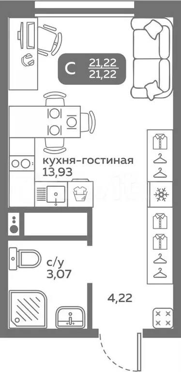 Квартира-студия, 21,2 м, 17/20 эт. - Фото 0