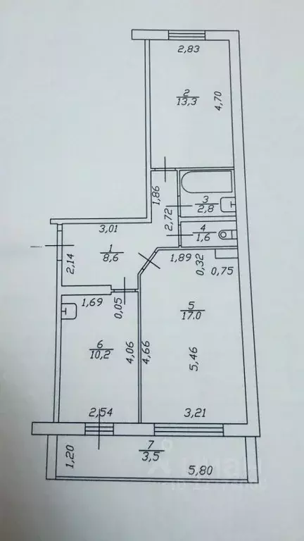 2-к кв. Татарстан, Набережные Челны ул. Раскольникова, 32 (54.0 м) - Фото 1