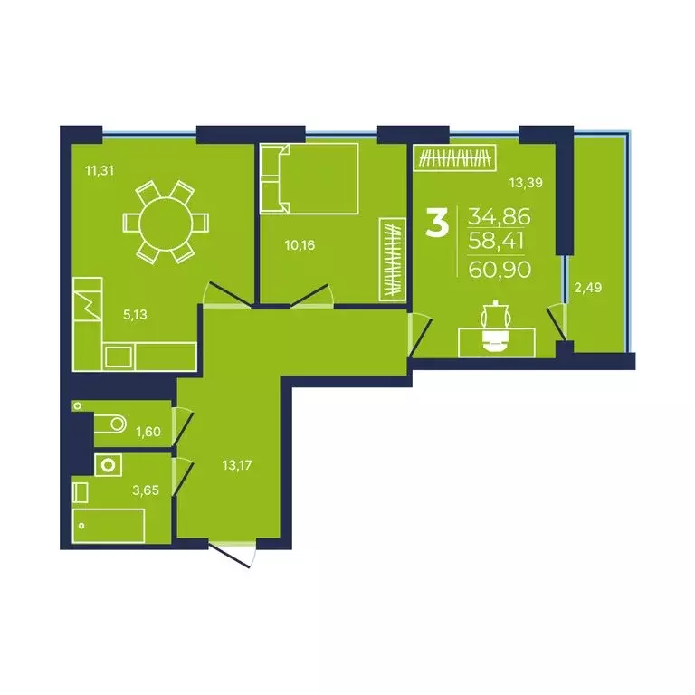 3-комнатная квартира: Уфа, проспект Дружбы Народов, 49 (60.4 м) - Фото 1