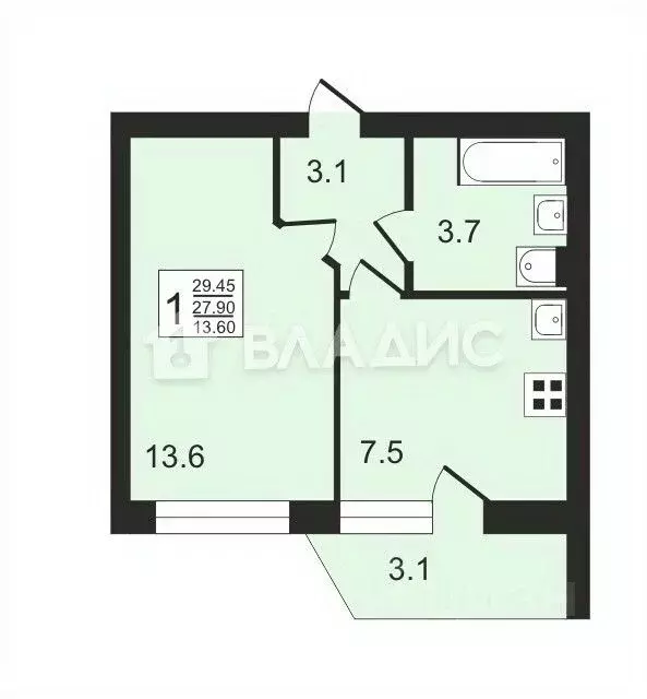 1-к кв. Владимирская область, Владимир ул. Новгородская, 32 (28.0 м) - Фото 1