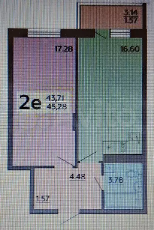 1-к. квартира, 43,9 м, 2/18 эт. - Фото 0
