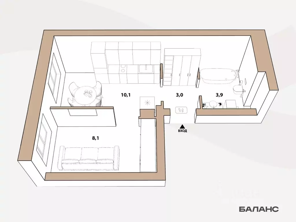 1-к кв. Тюменская область, Тюмень ул. Республики, 204к15 (25.1 м) - Фото 1