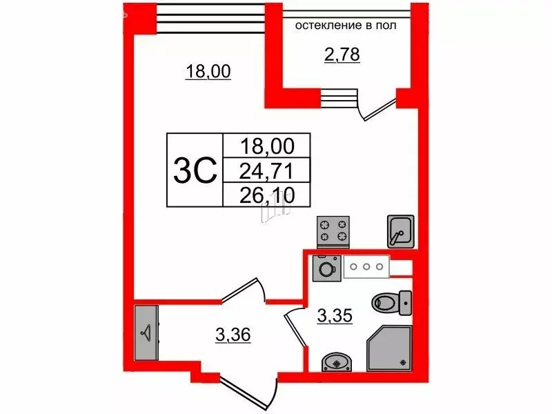 Квартира-студия: Санкт-Петербург, Кубинская улица, 78Е (24.71 м) - Фото 0