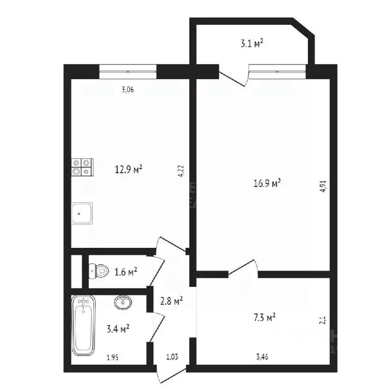 1-к кв. Тюменская область, Тюмень ул. Пермякова, 71к3 (45.0 м) - Фото 1