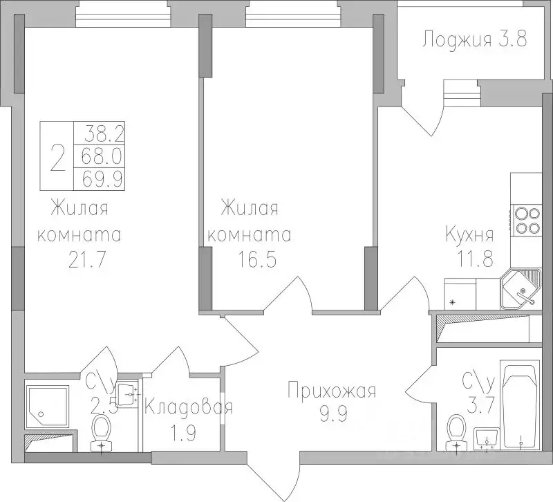 2-к кв. Липецкая область, Липецк ул. Тельмана, 120 (69.9 м) - Фото 0