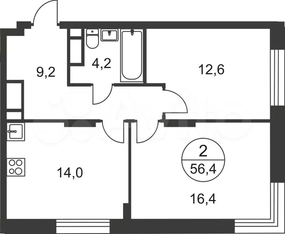2-к. квартира, 56,4м, 12/17эт. - Фото 0