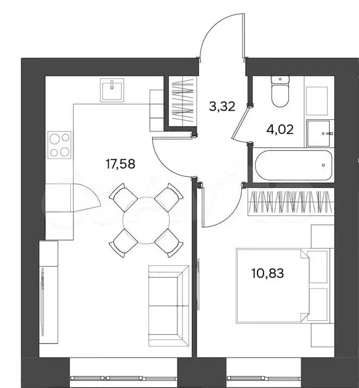 1-к. квартира, 35,8 м, 1/5 эт. - Фото 1