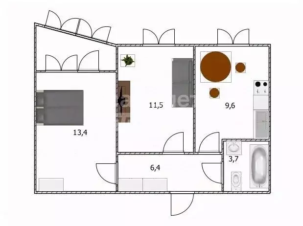 2-к кв. Ульяновская область, Ульяновск ул. Юго-западная, 18 (44.6 м) - Фото 2