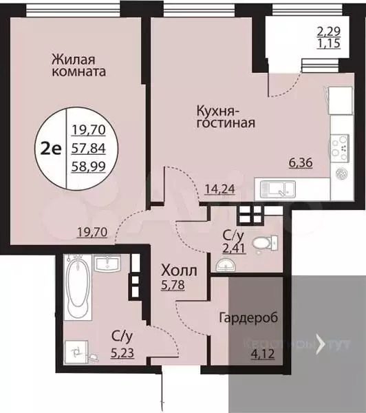 1-к. квартира, 59 м, 6/24 эт. - Фото 0