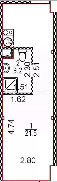 Студия Москва Ленинградский просп., 80к66 (25.3 м) - Фото 2