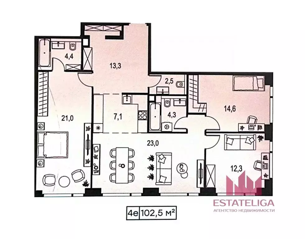 4-к кв. Москва Озерная ул., 1к2/5 (103.8 м) - Фото 2