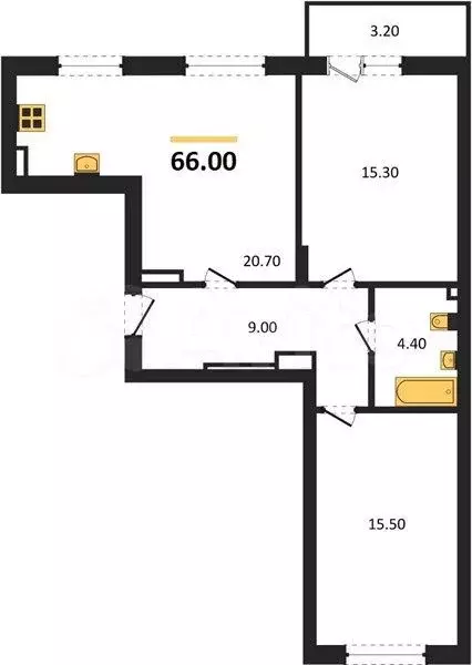 2-к. квартира, 66 м, 3/8 эт. - Фото 1