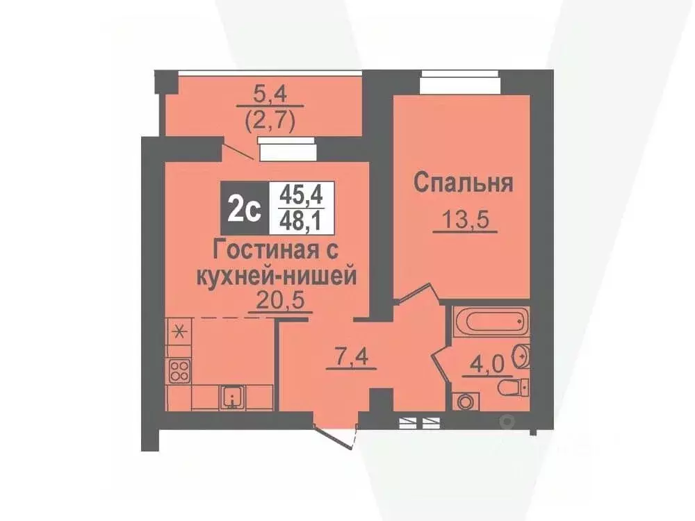 2-к кв. Новосибирская область, Кольцово рп ул. Благовещенская, 2 (48.1 ... - Фото 0