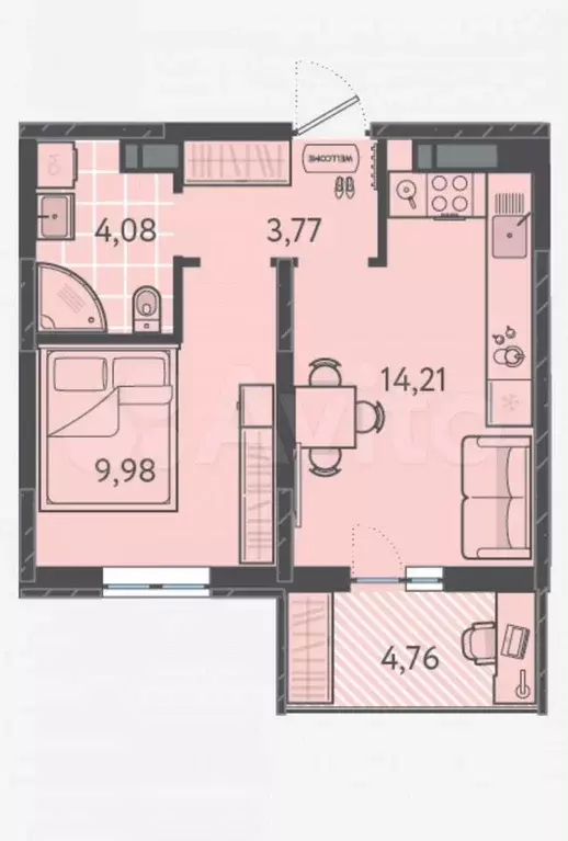 1-к. квартира, 33,5 м, 7/9 эт. - Фото 0