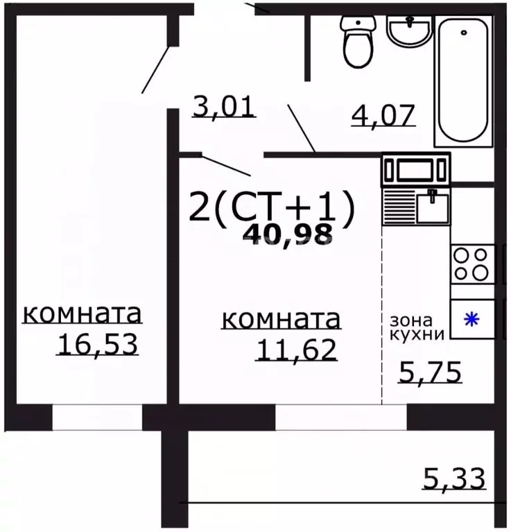 1-к кв. Челябинская область, Челябинск ул. Маршала Чуйкова, 26 (40.98 ... - Фото 2