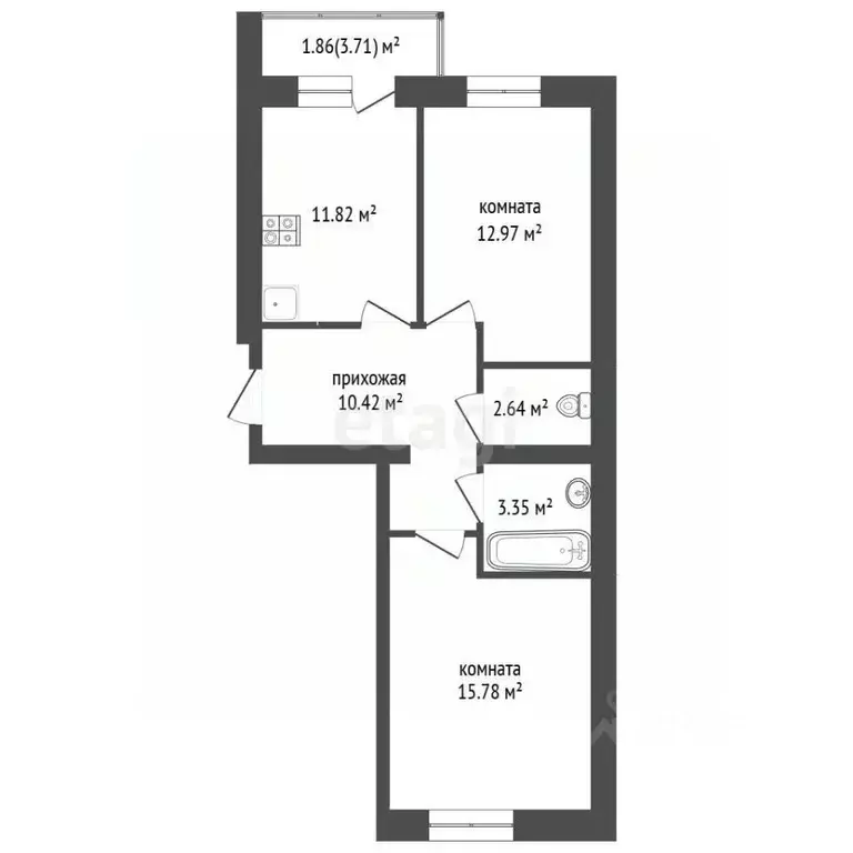 2-к кв. Ростовская область, Аксай ул. Речников, 31 (60.69 м) - Фото 2