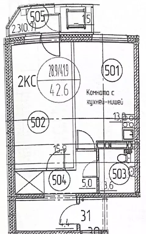 1-к кв. Пермский край, Пермь Стахановская ул., 1А (42.8 м) - Фото 2