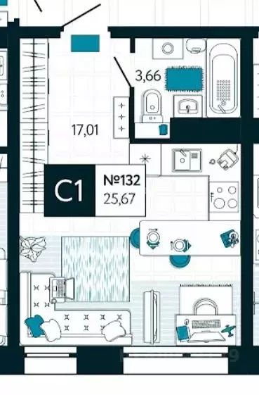 Студия Тульская область, Тула ул. Чмутова, 158к1 (25.4 м) - Фото 2