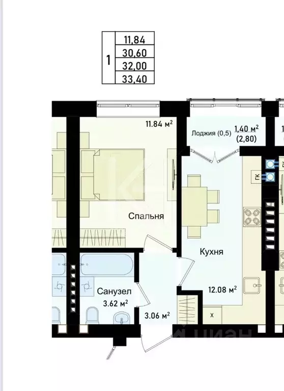 1-к кв. Калининградская область, Калининград ул. Сержанта Мишина, 83к2 ... - Фото 2