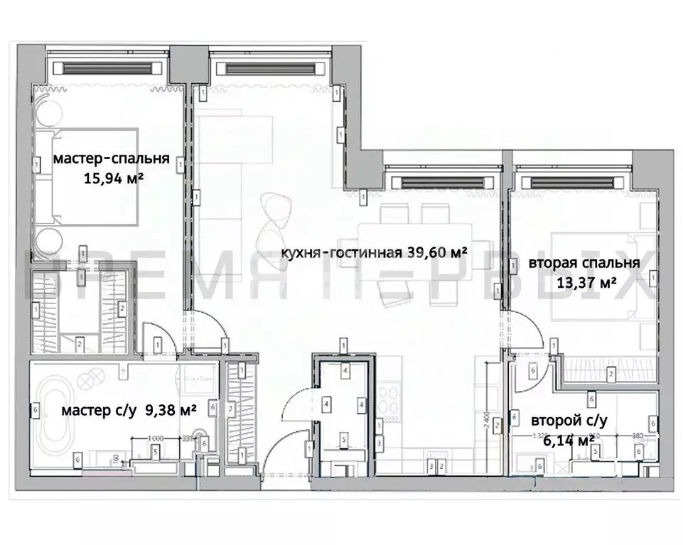 3-к кв. Москва Ленинградский просп., 37К2 (95.7 м) - Фото 2