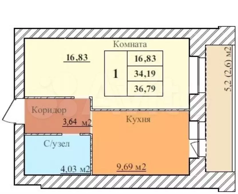 1-к. квартира, 36,8 м, 5/5 эт. - Фото 1