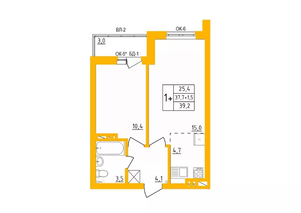 1-к кв. Башкортостан, Уфа Инорс-4Б мкр, Акварель жилой комплекс (39.1 ... - Фото 0