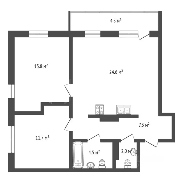 2-к кв. Тюменская область, Тюмень ул. Николая Глебова, 3 (64.0 м) - Фото 1