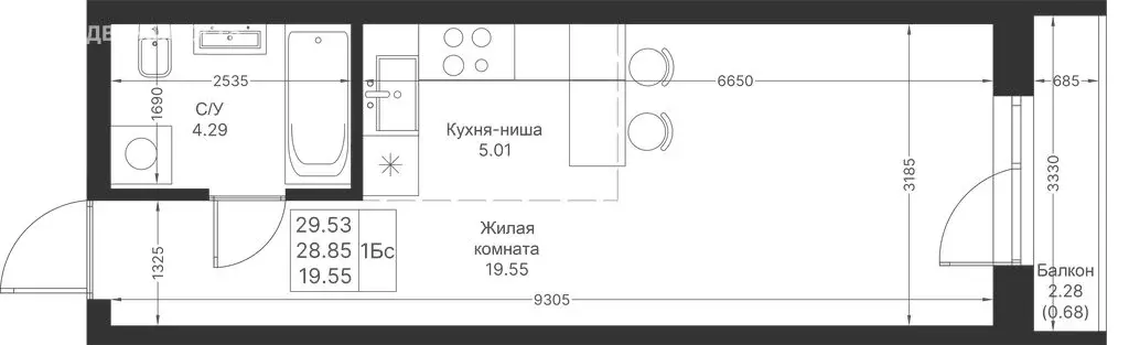 Квартира-студия: Казань, ЖК Мой Ритм (29.53 м) - Фото 1