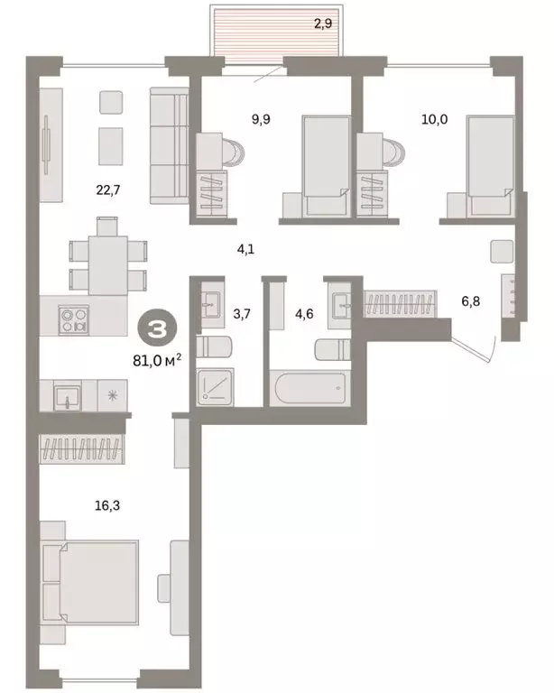 3-комнатная квартира: Екатеринбург, жилой район Сортировочный, ... - Фото 2