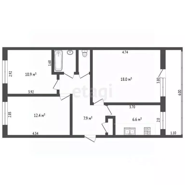 3-к кв. Татарстан, Набережные Челны 11-й комплекс, 9 (62.0 м) - Фото 0