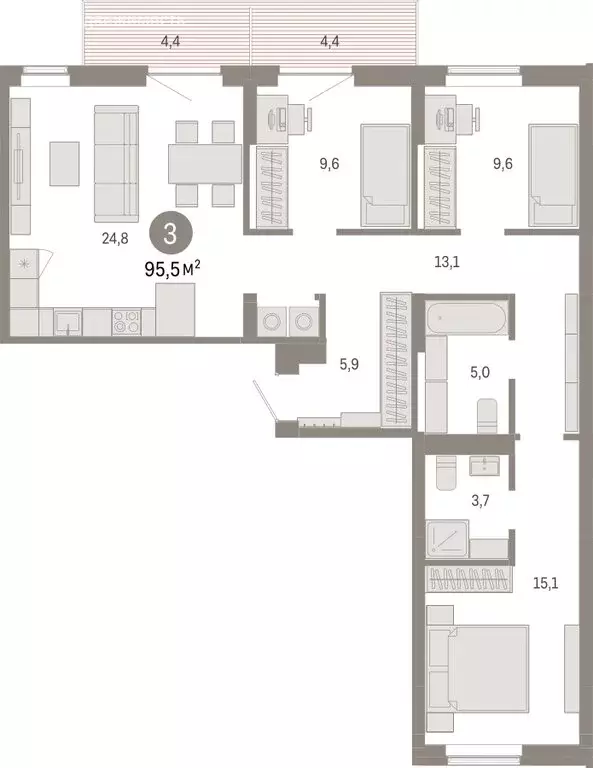 3-комнатная квартира: Омск, Кировский округ (95.53 м) - Фото 1