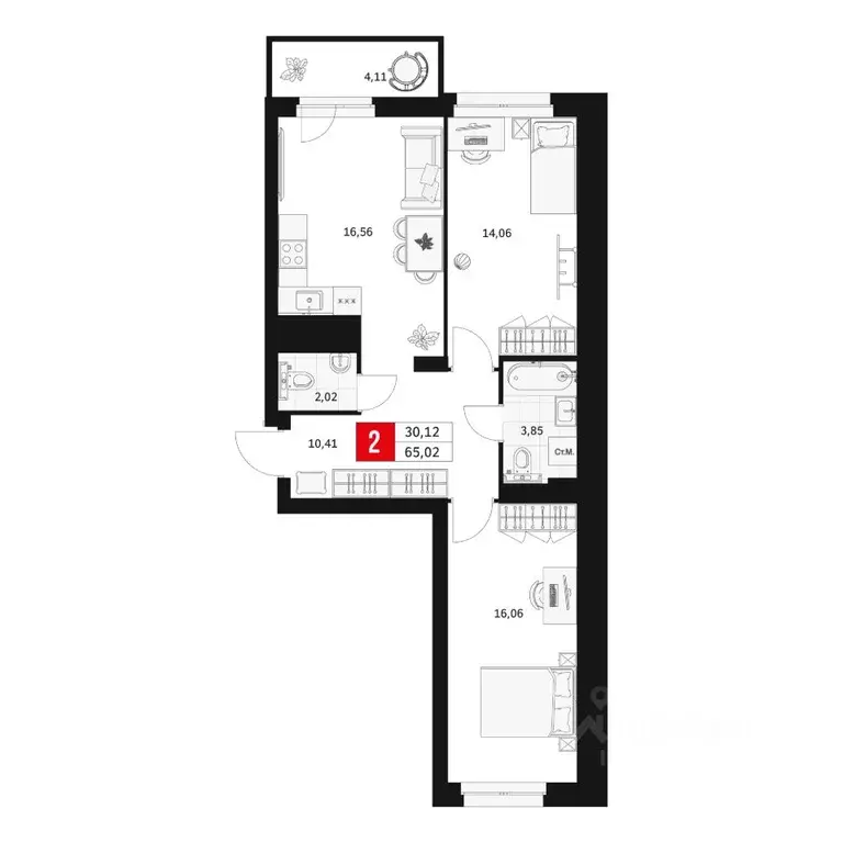 2-к кв. Башкортостан, Уфа ул. Большая Московская, 11 (65.02 м) - Фото 0
