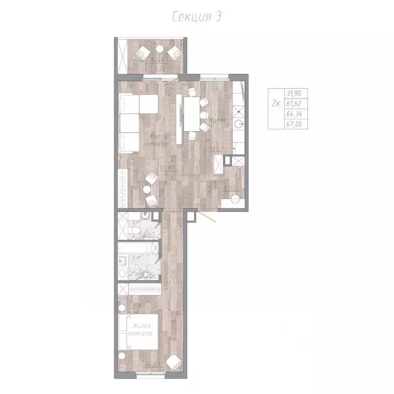 2-к кв. Хабаровский край, Хабаровск пос. Березовка, Эколенд жилой ... - Фото 1