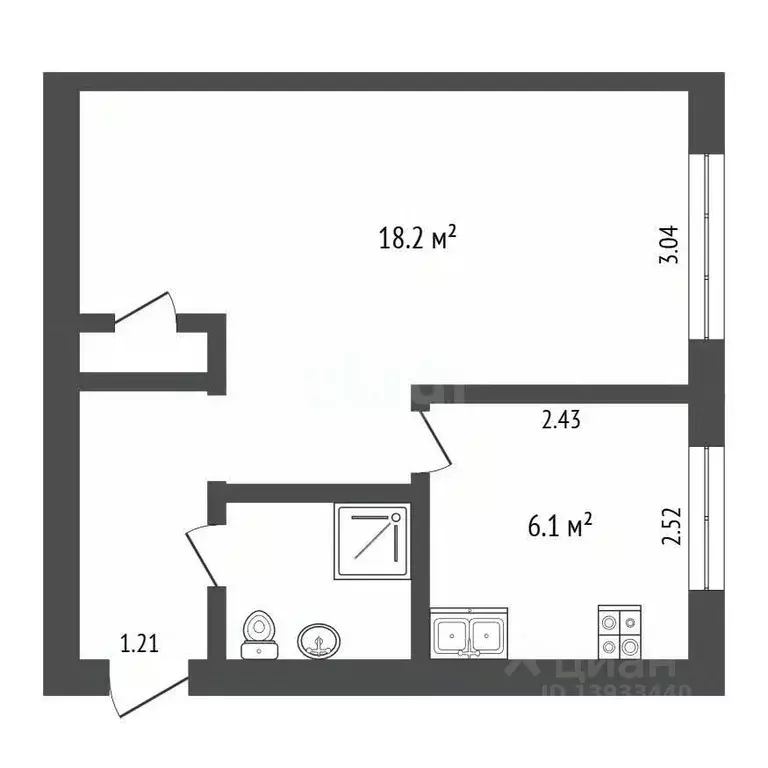 1-к кв. Тюменская область, Тюмень ул. Луначарского, 59 (31.0 м) - Фото 2