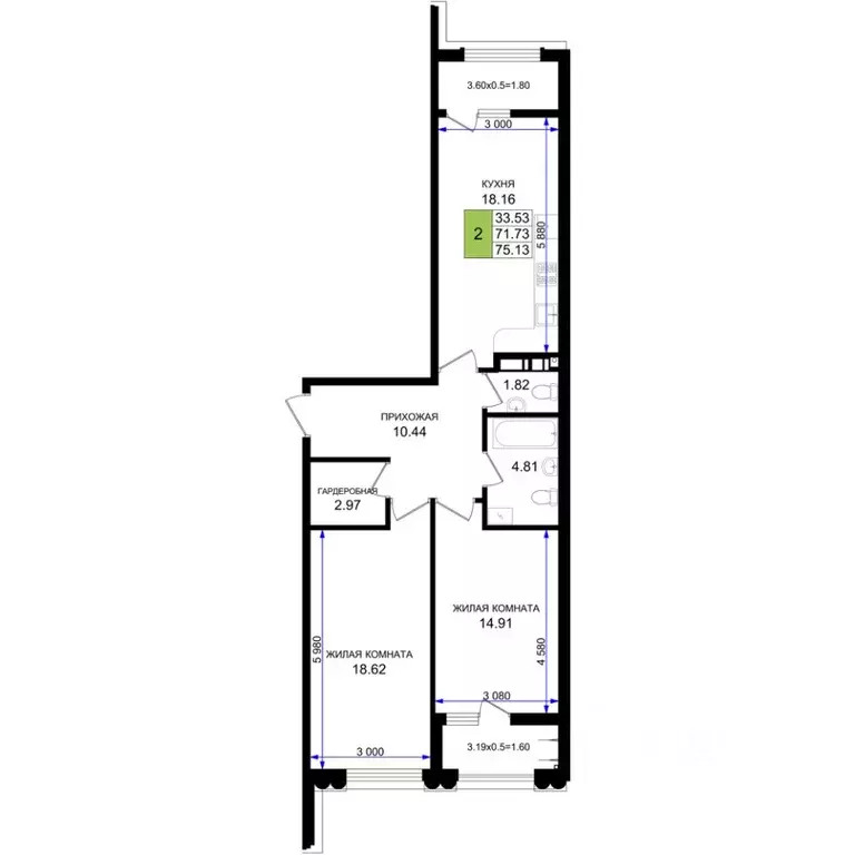 2-к кв. Краснодарский край, Новороссийск 5-я Бригада мкр,  (75.13 м) - Фото 1
