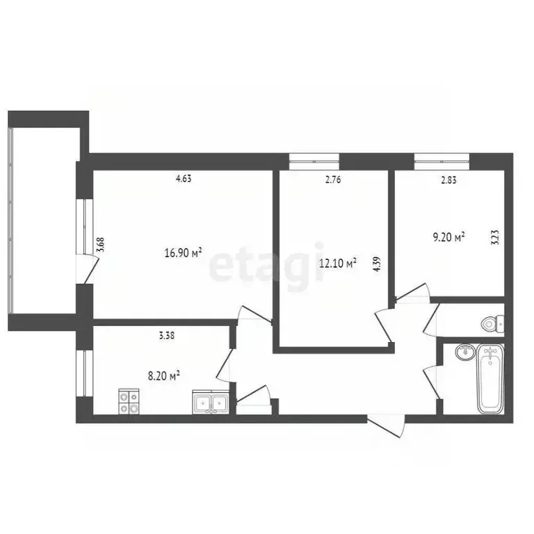 3-к кв. Вологодская область, Вологда ул. Мохова, 15 (60.0 м) - Фото 2