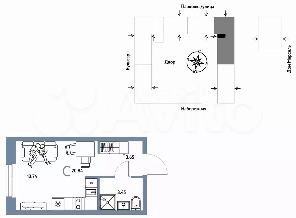Квартира-студия, 20,8 м, 4/24 эт. - Фото 0