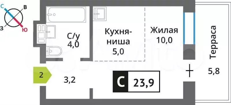 Квартира-студия, 23,9 м, 1/9 эт. - Фото 0