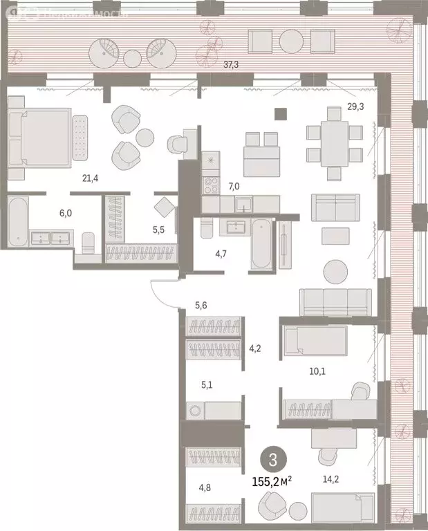 3-комнатная квартира: Новосибирск, жилой комплекс Мылзавод (155.15 м) - Фото 2