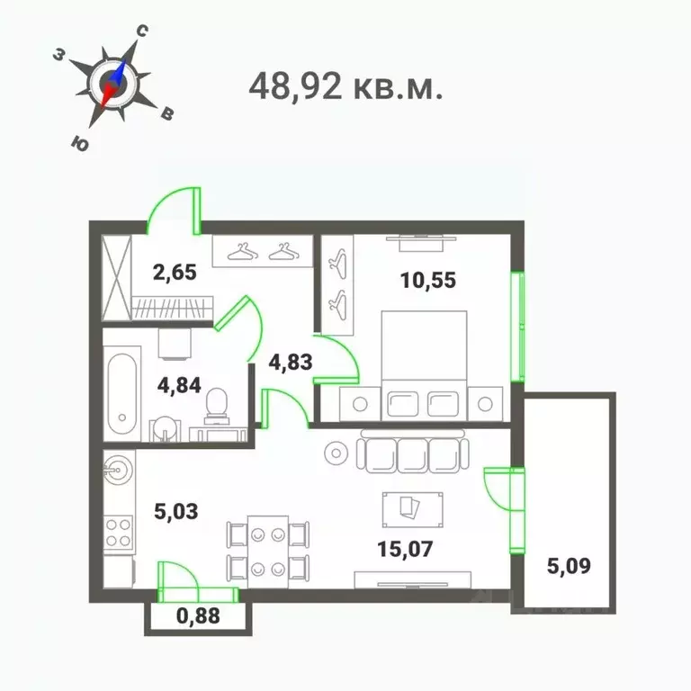 2-к кв. Карелия, Петрозаводск ул. Фурманова (48.92 м) - Фото 0