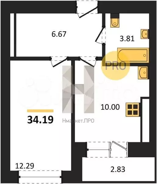 1-к. квартира, 34,2 м, 2/9 эт. - Фото 1