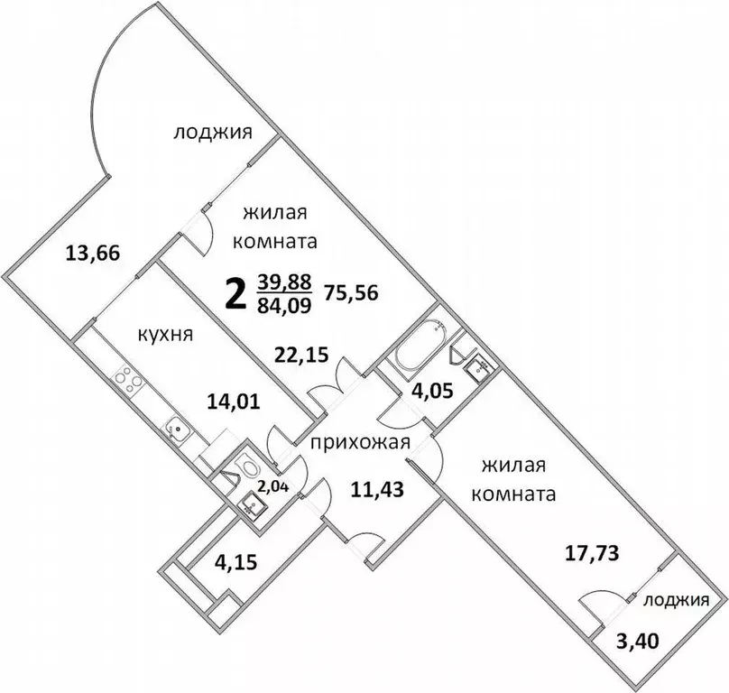 Квартира, 2 комнаты, 84 м - Фото 0